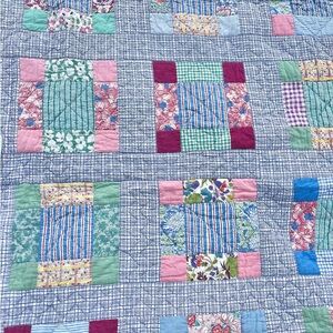 Vintage Blue Novelty Print Patchwork Quilt Blanket 1940s Cotton Nice